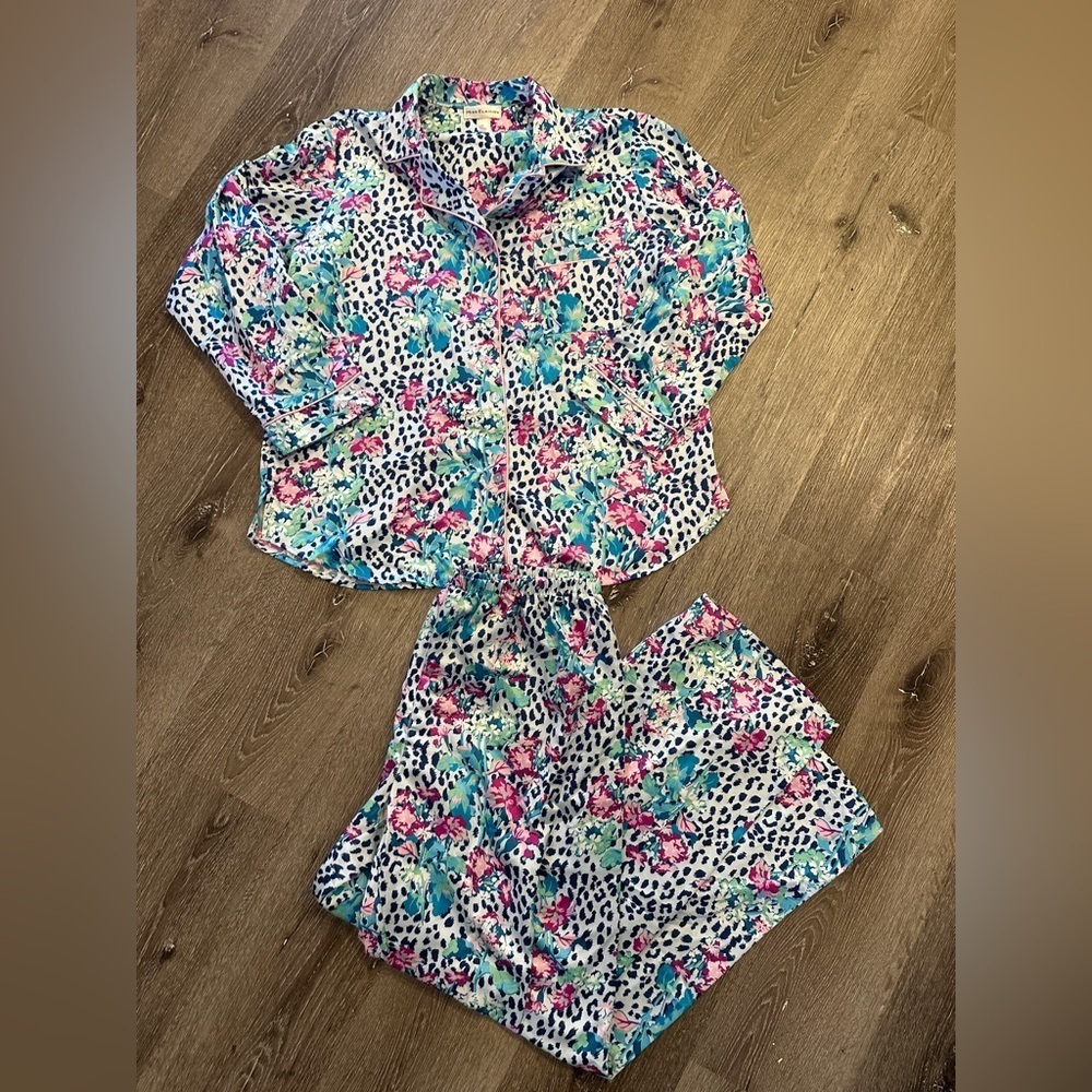Miss Elaine nightgown pajama set floral cheetah animal print